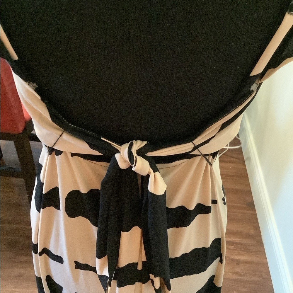Abstract Print Maxi Dress Black Cream Layered Bodice Tie Back 837043 RN 58142 - Picture 8 of 12